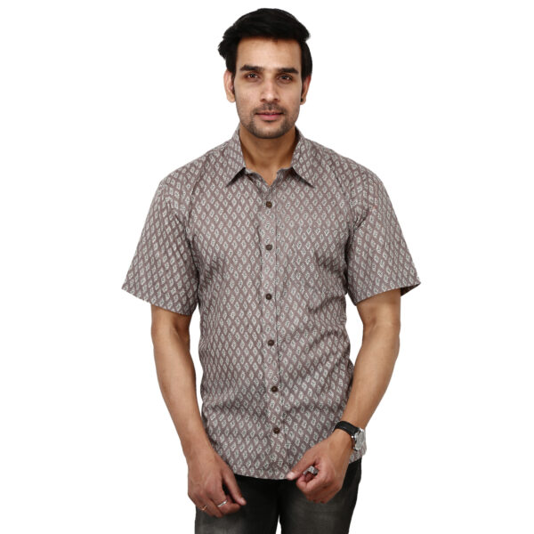 Men’s Rajasthani Block Print Grey Casual Cotton Regular Fit Shirt (BSHS0248)