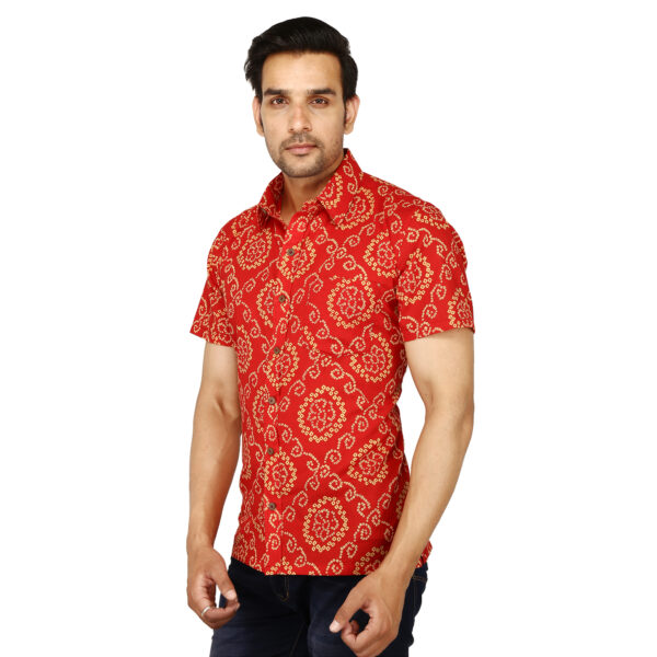 Men’s Jaipuri Rajasthani Bandhej Print Red Casual Cotton Regular Fit ...