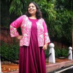 Damyantii Plus Size Set Wine Gown with Hot Pink Cotton Silk Jacket  in Sizes: 2XL – 5XL