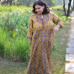 Damyantii Women’s Plus Size Handblock Printed Long Length Cotton Dress in Sizes: 2XL – 5XL